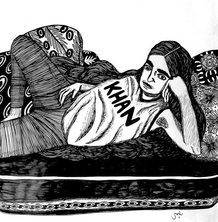 Moshtari Hilal. Khan, ink on paper 2016