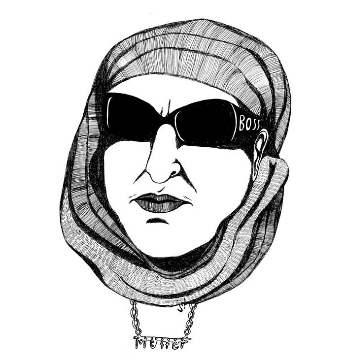 Moshtari Hilal. Mother of migrants, ink on paper 2016