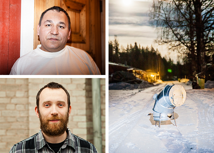 Överst till vänster: Anton Ciurar, under: Johannes Samuelsson. Till höger en av Ciurars skrotkaminer.