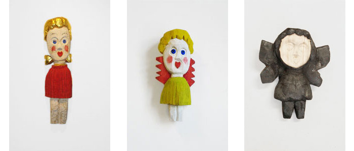 Sverker Eklund, Mina flickor, huggna ur ett trästycke, målade med tempera, förgyllda eller brända