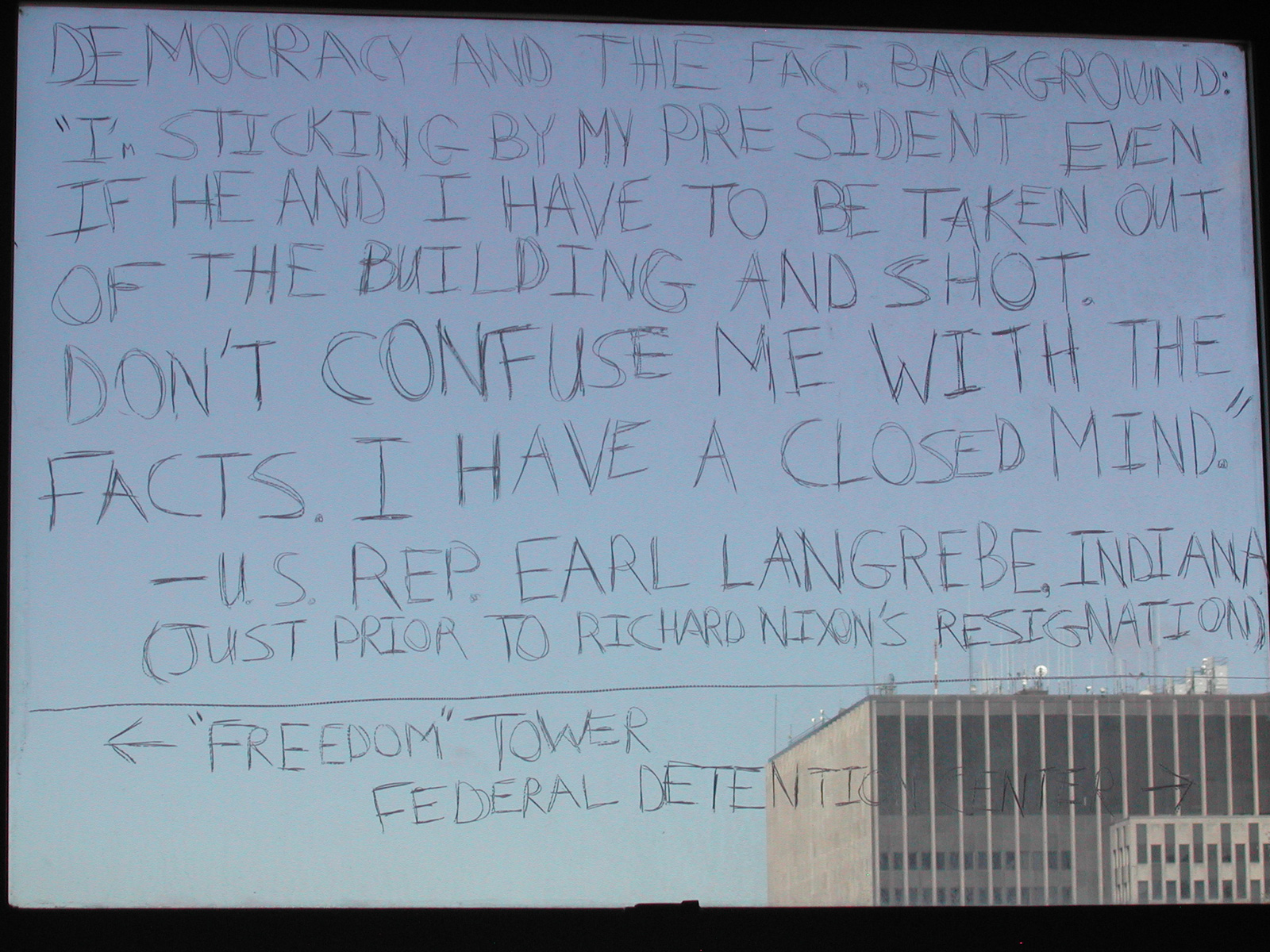 Benj Gerdes Looking after David and Nelson in Black and White 2004, Mixed-media installation, Woolworth Building, New York (detail: window text) Credit: Benj Gerdes