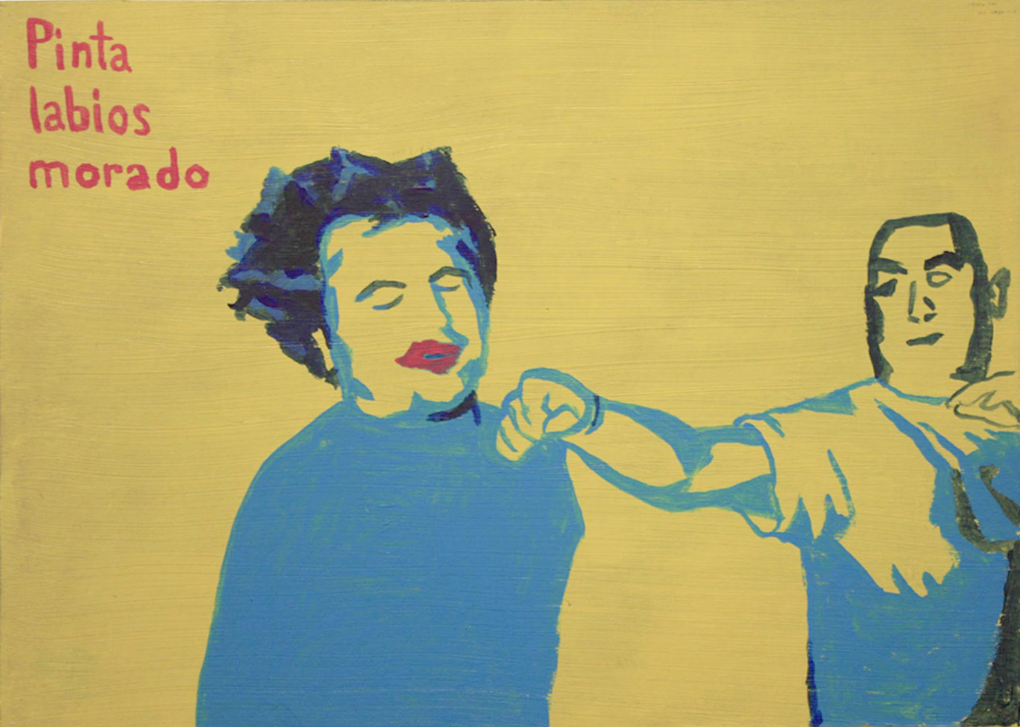 Paint purple lips. Acrylic on board.