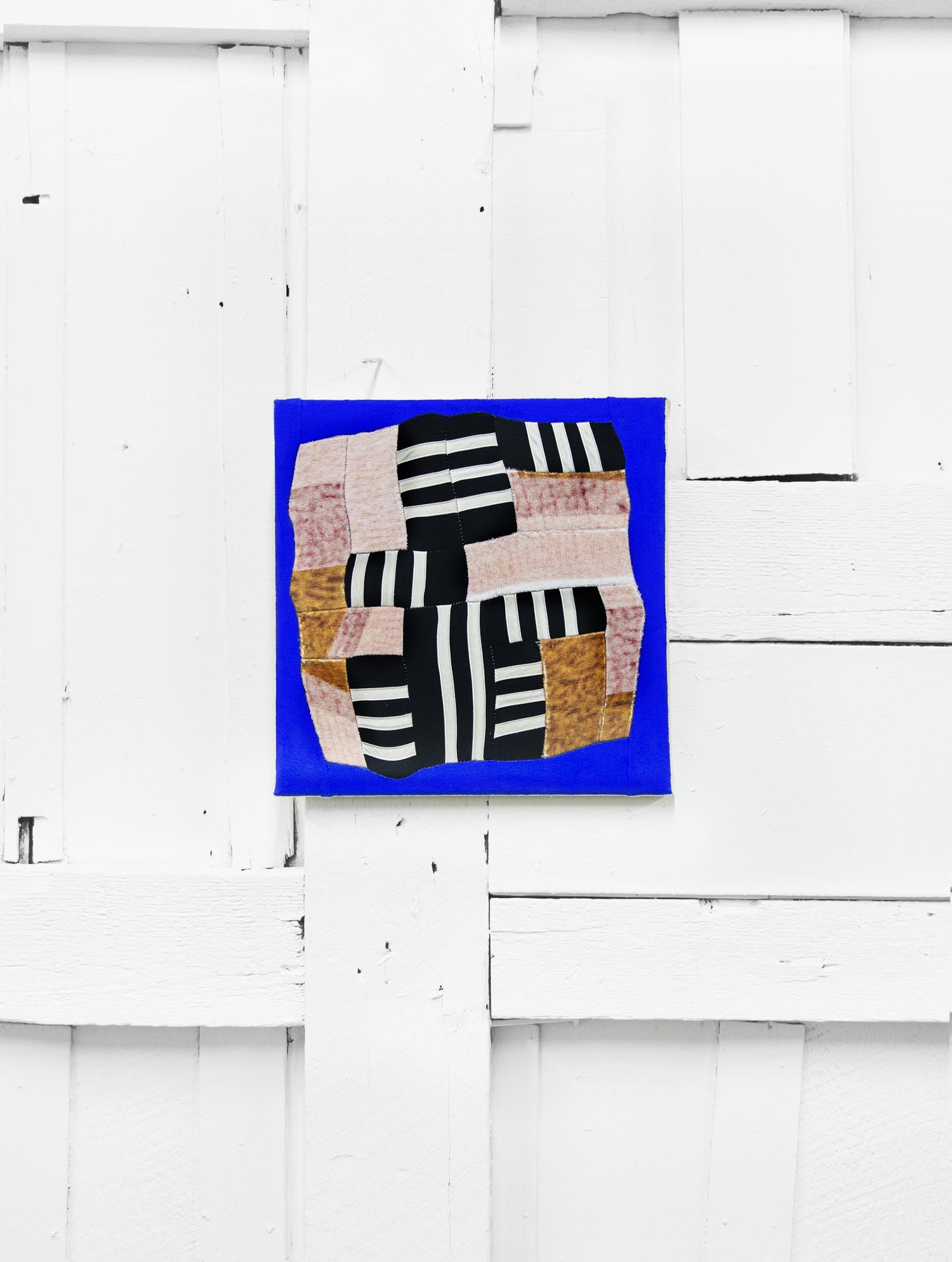 To Loo and Soccer Shorts, found fabric on stretcher, 2019, Image courtesy of Bad Water Gallery, (Knoxville, TN)