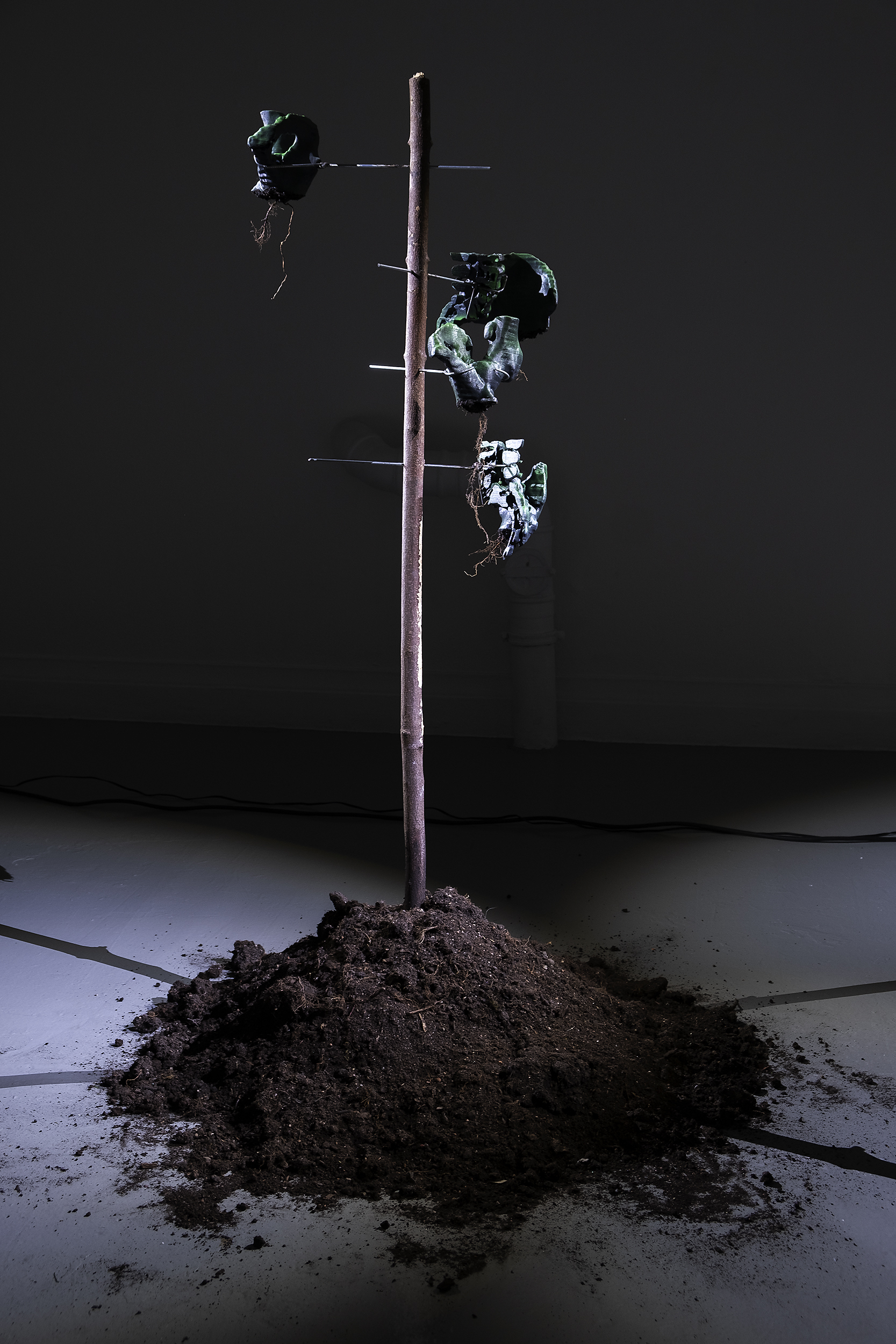 Runa Rosgaard, Toxic Eternity (Alken Enge), PLA, soil, wood, roots, metal, 2021, Hanna Antonsson