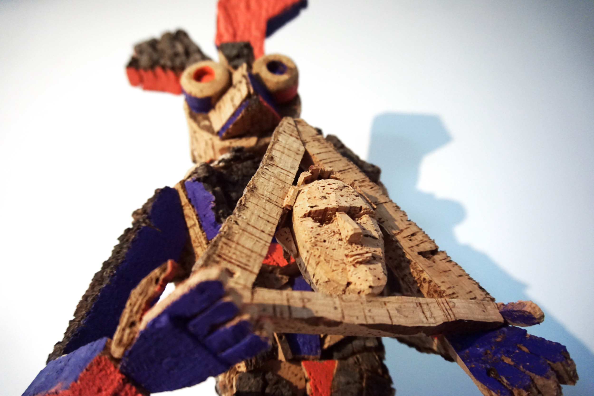 Daniel Espinosa, The Shaman. Cork and acrylic painting, 2024.