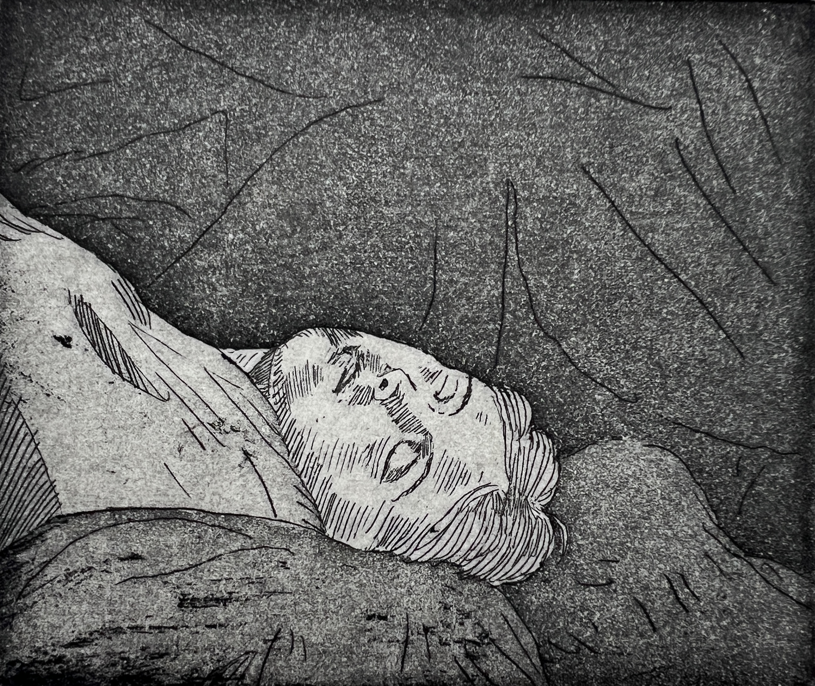 Utan titel (Sorr / dvala) - etsning och aquatint utförd 2025